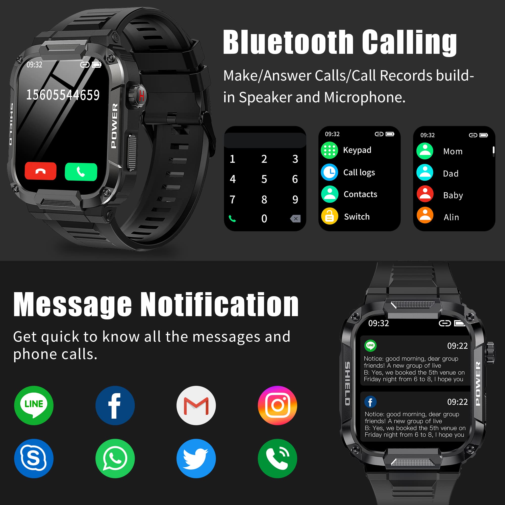 Military Smart Watch for Men (Answer/Dial Calls), 1.85" Touch Screen Tactical Smartwatch for Android Phones iPhone, IP68 Waterproof Outdoor Sports Fitness Tracker with Heart Rate/SpO2/Sleep/AI Voice