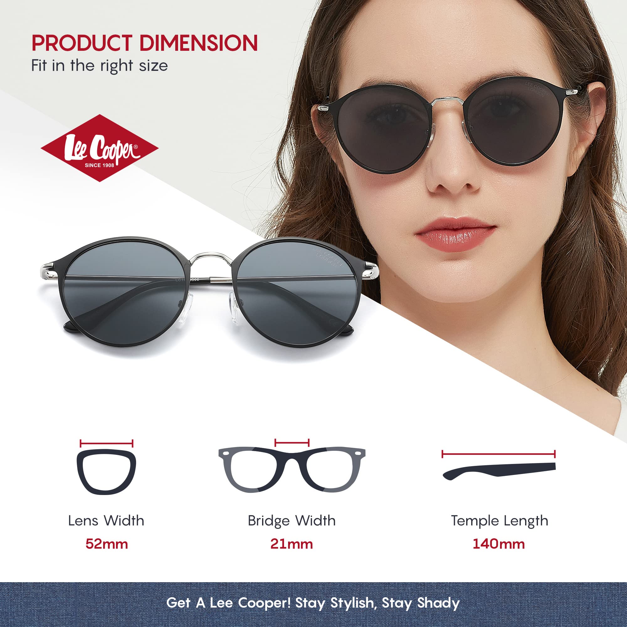 Lee Cooper Women Round Polarised Sunglasses Gray Lens (LC1025C02)