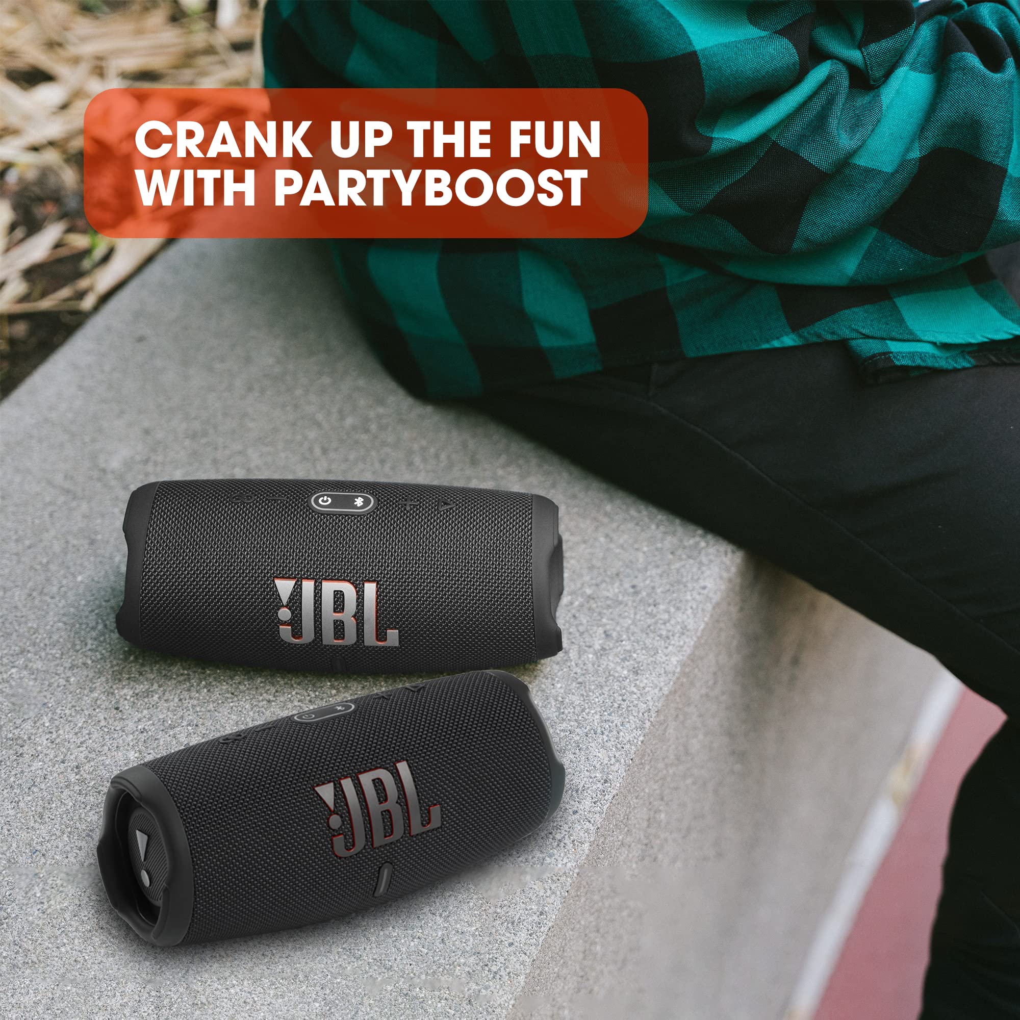 JBL Charge 5 Portable Speaker, Built-In Powerbank, Powerful JBL Pro Sound, Dual Bass Radiators, 20H of Battery, IP67 Waterproof and Dustproof, Wireless Streaming, Dual Connect - Black, JBLCHARGE5BLK