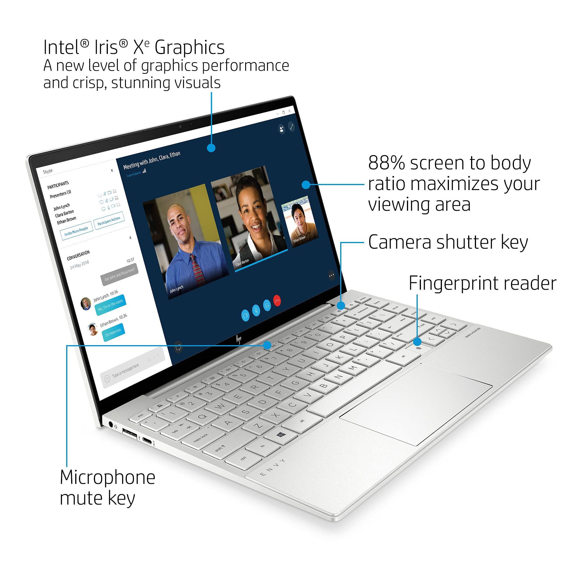 HP 2021 Newest Envy Laptop, 13.3" FHD Non-Touch 400nits Display, 11th Gen Intel Core i5-1135G7 Quad-Core Processor, 8GB RAM, 1TB PCIe NVMe SSD, Wi-Fi, Webcam, Windows 10 Home, Silver