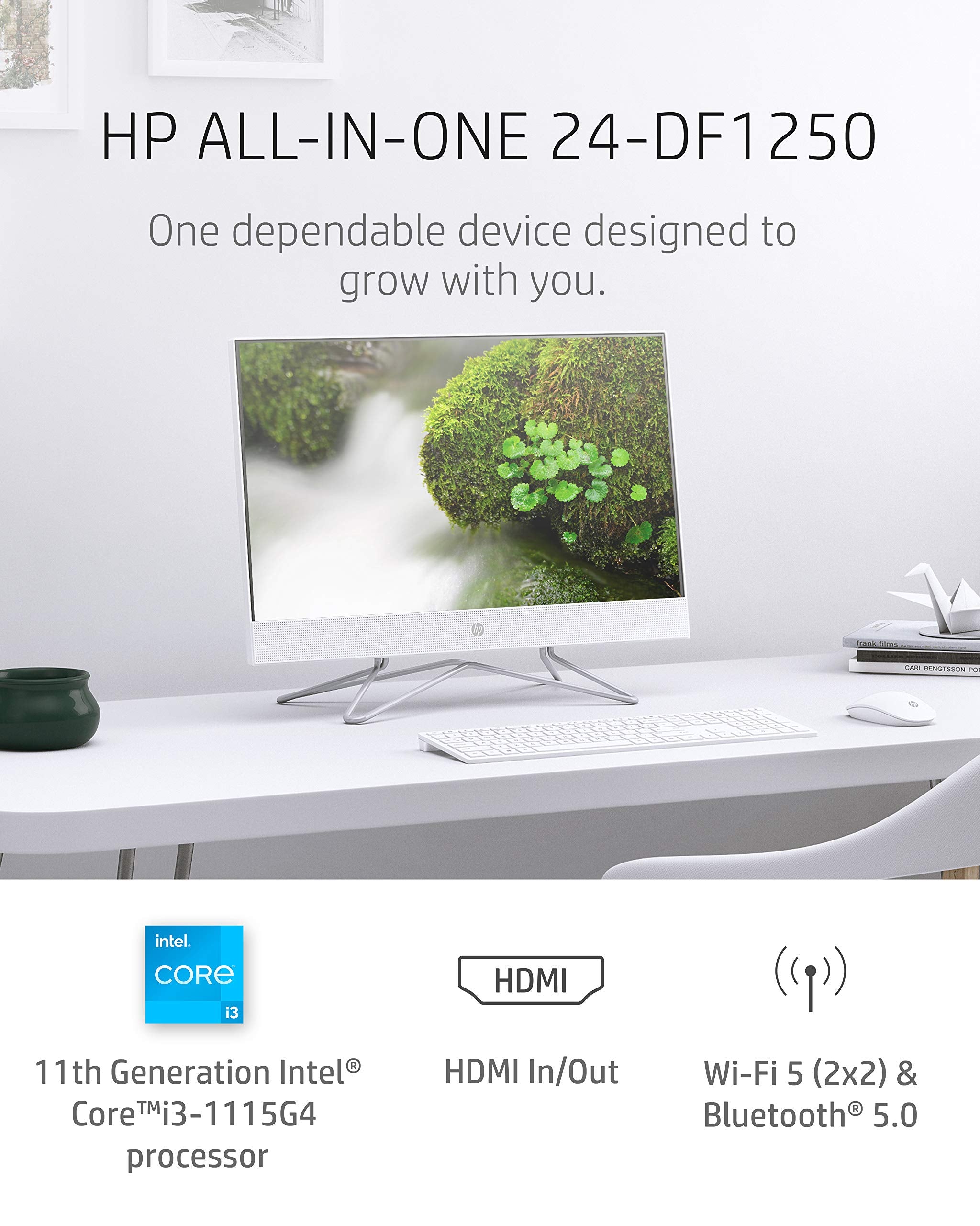 HP All-in-One Desktop PC, 11th Gen Intel Core i3-1115G4 Processor, 8 GB RAM, 512 GB SSD Storage, Full HD 23.8” Display, Windows 10 Home, Remote Work Ready, Mouse and Keyboard (24-dp1250, 2021)