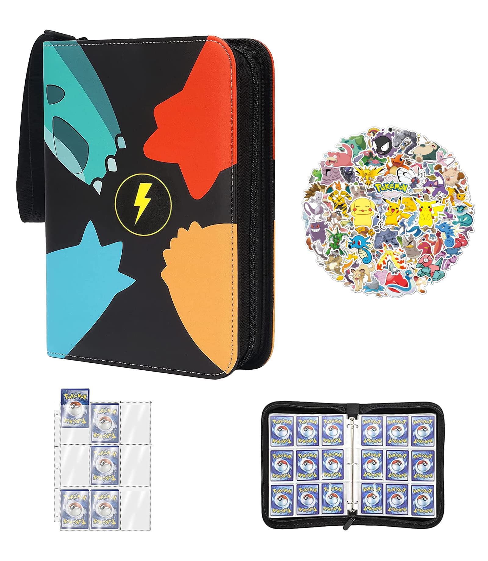 Smart Buy 9-Pockets Trading Card Binder with Sleeves and Bonus Stickers,Card Binder Collect Holder Case,900 Pockets Zipper Binder Case Album for Boys and Girls