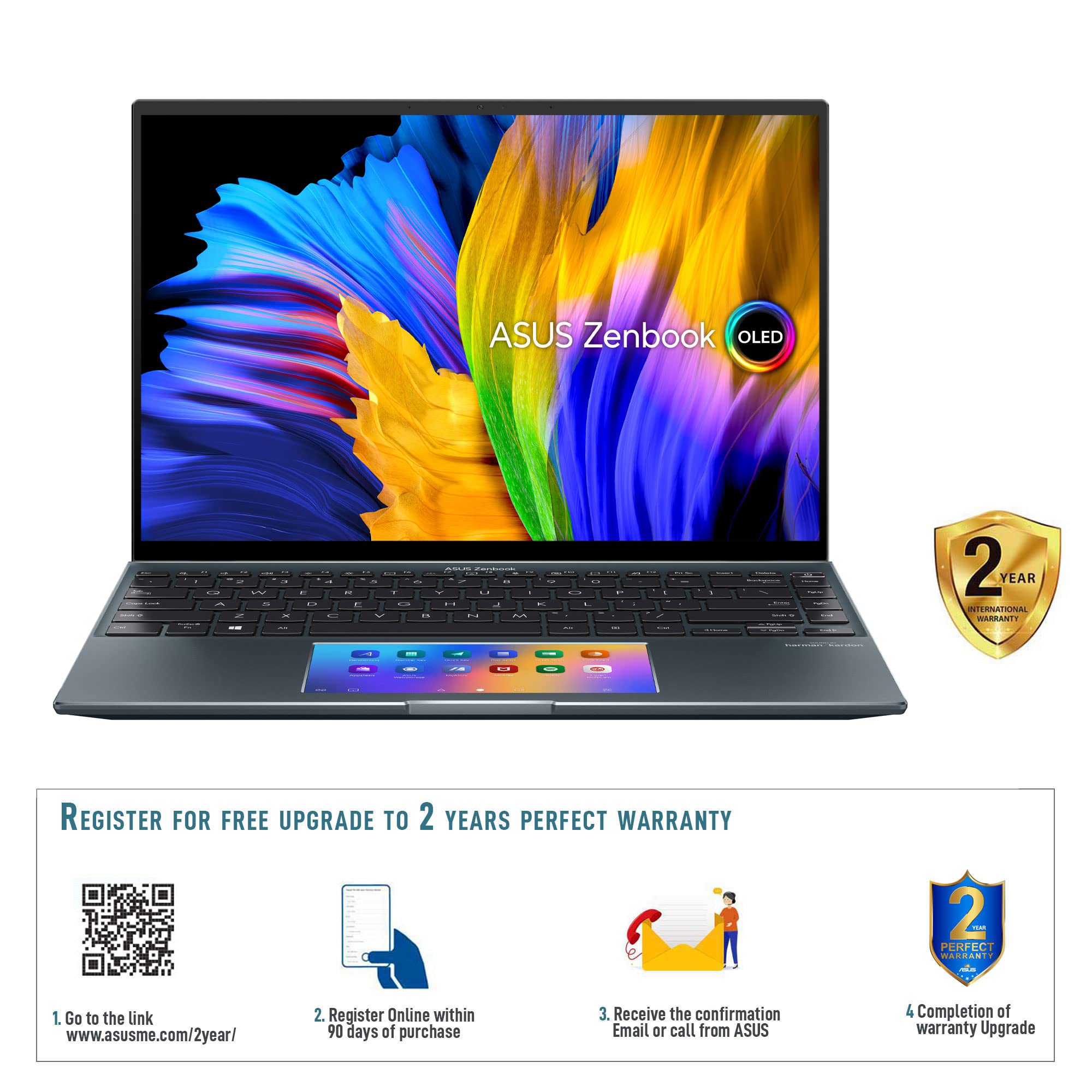 ASUS Zenbook 14X OLED UX5400ZB-KN096W (Pine Grey) 12th Gen Intel Core i7 16GB 512GB SSD, NV MX550 2GB VRAM, WIN11 HOME, 14" 2.8K OLED Touch display, Fingerprint, Backlit-Eng-Arb-KB