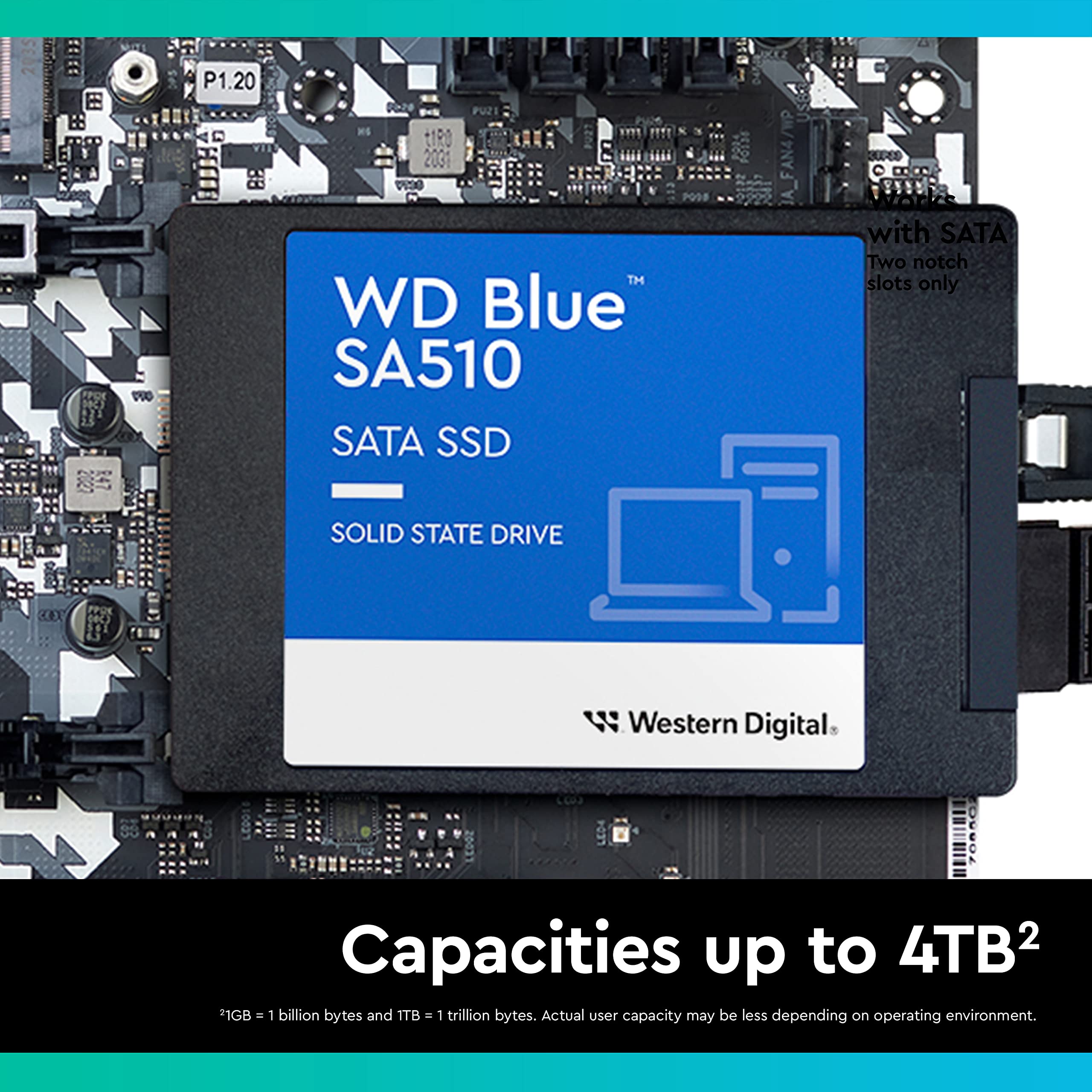 Western Digital 2TB WD Blue SA510 SATA Internal Solid State Drive SSD - SATA III 6 Gb/s, 2.5"/7mm, Up to 560 MB/s - WDS200T3B0A