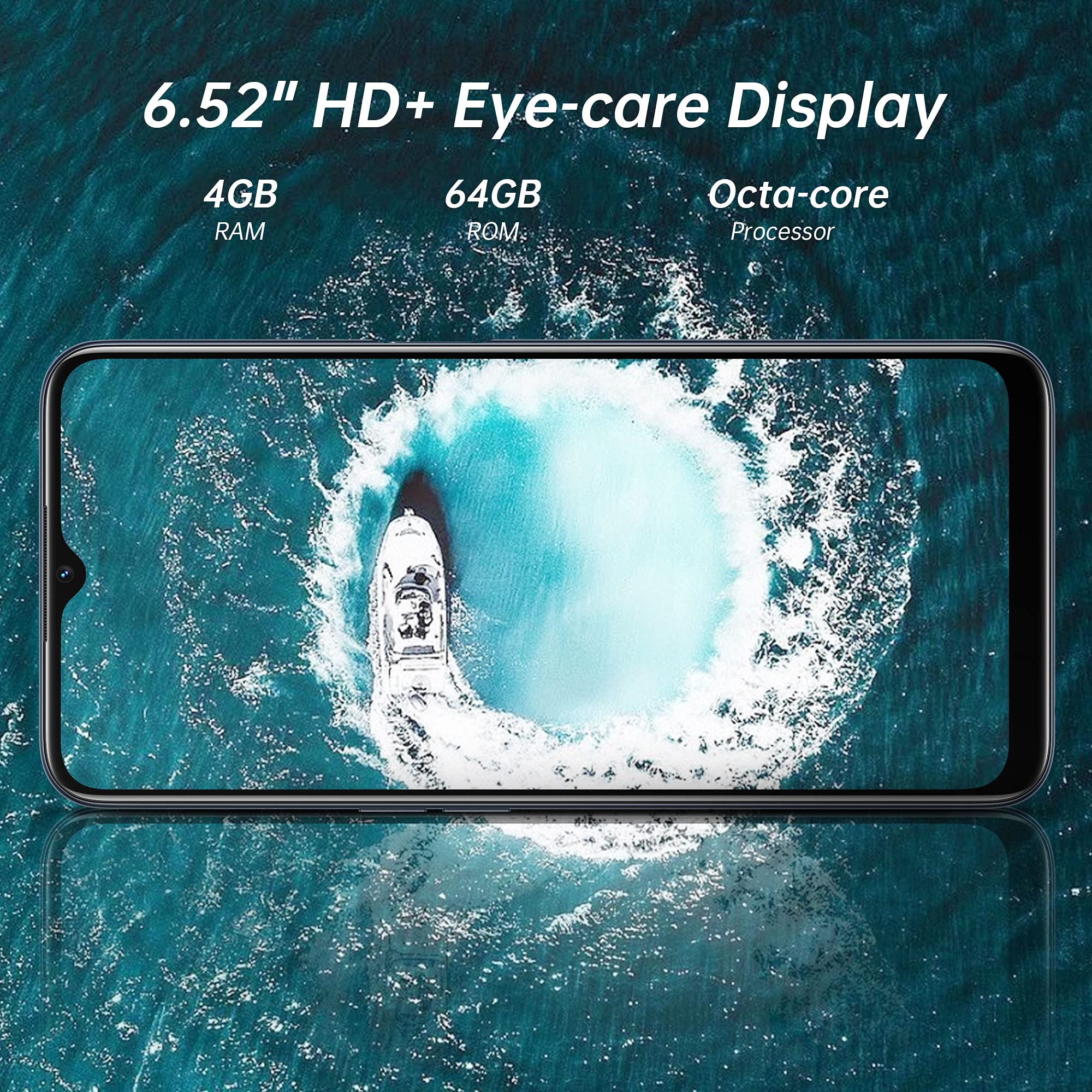 OPPO A16 Dual SIM Smartphone 64GB 4GB RAM, 6.52 inch Eye care Display, 5000mAh Long lasting Battery, UAE VERSION 4G LTE Android Mobile Phone Unlocked Crystal Black, CPH2269